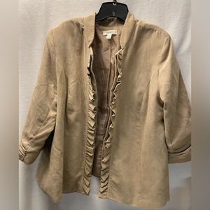 Dress Barn suede like women's‎ jacket tan ruffle edge size 2x vintage